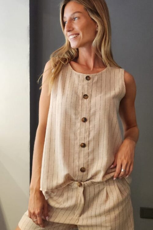 Musculosa Lino Rayado c/Boton